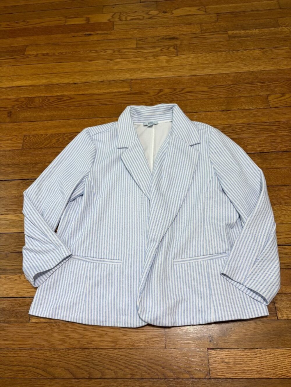 Croft & Barrow Womens Open Front Blazer Jacket Size XL Blue White Striped Career